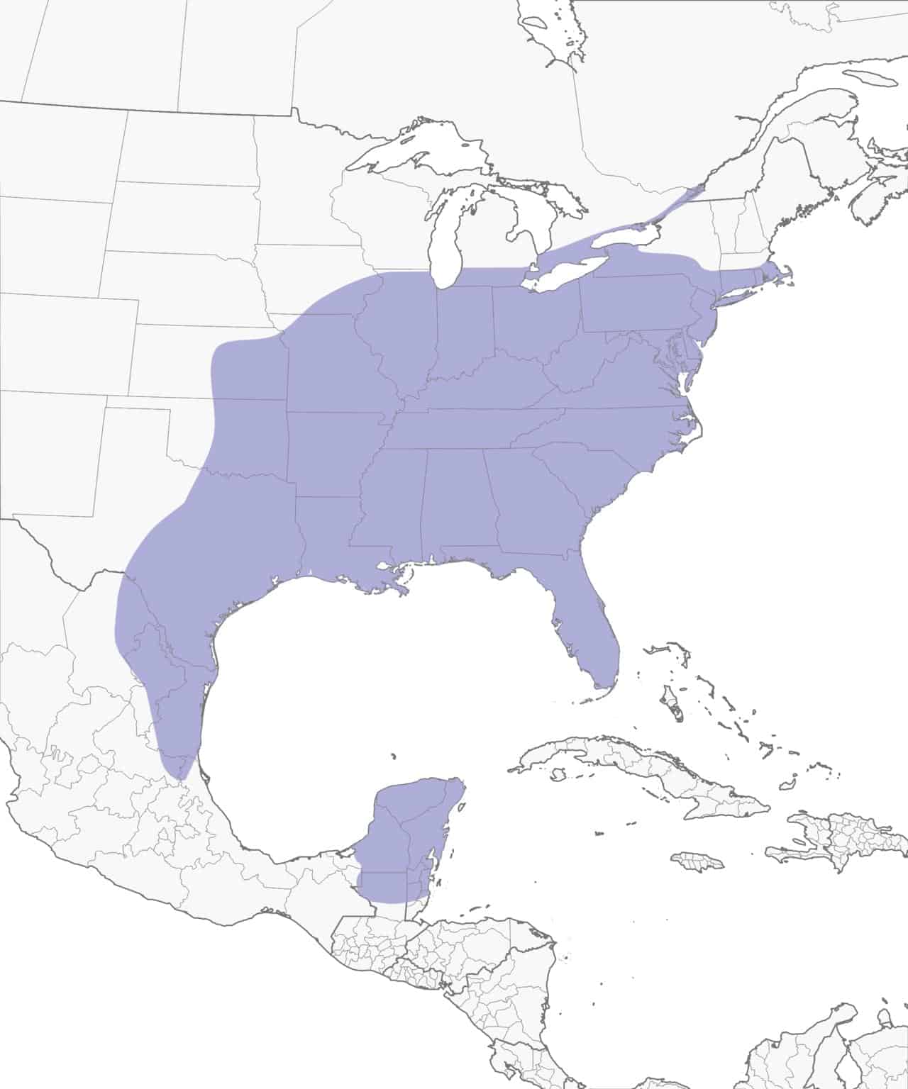 Mapa de rango de Carolina wren