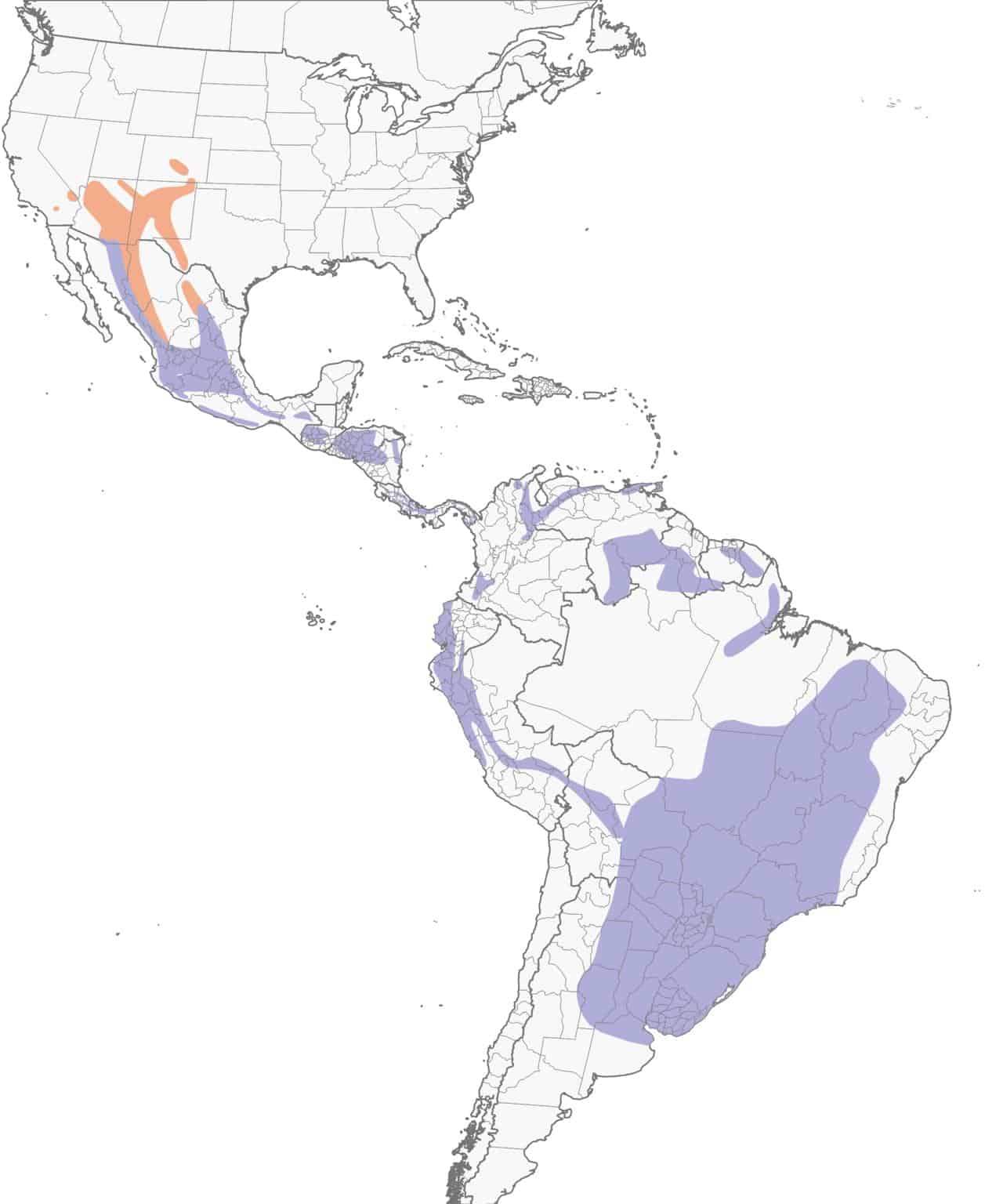 Mapa de distribución de la tangara hepática.