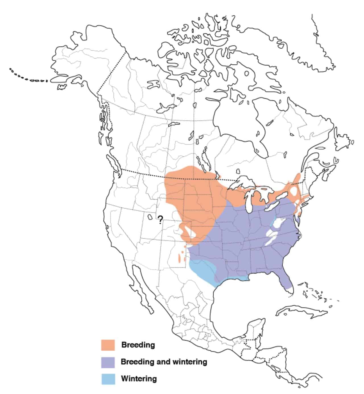 Mapa de distribución del pájaro carpintero de cabeza roja.