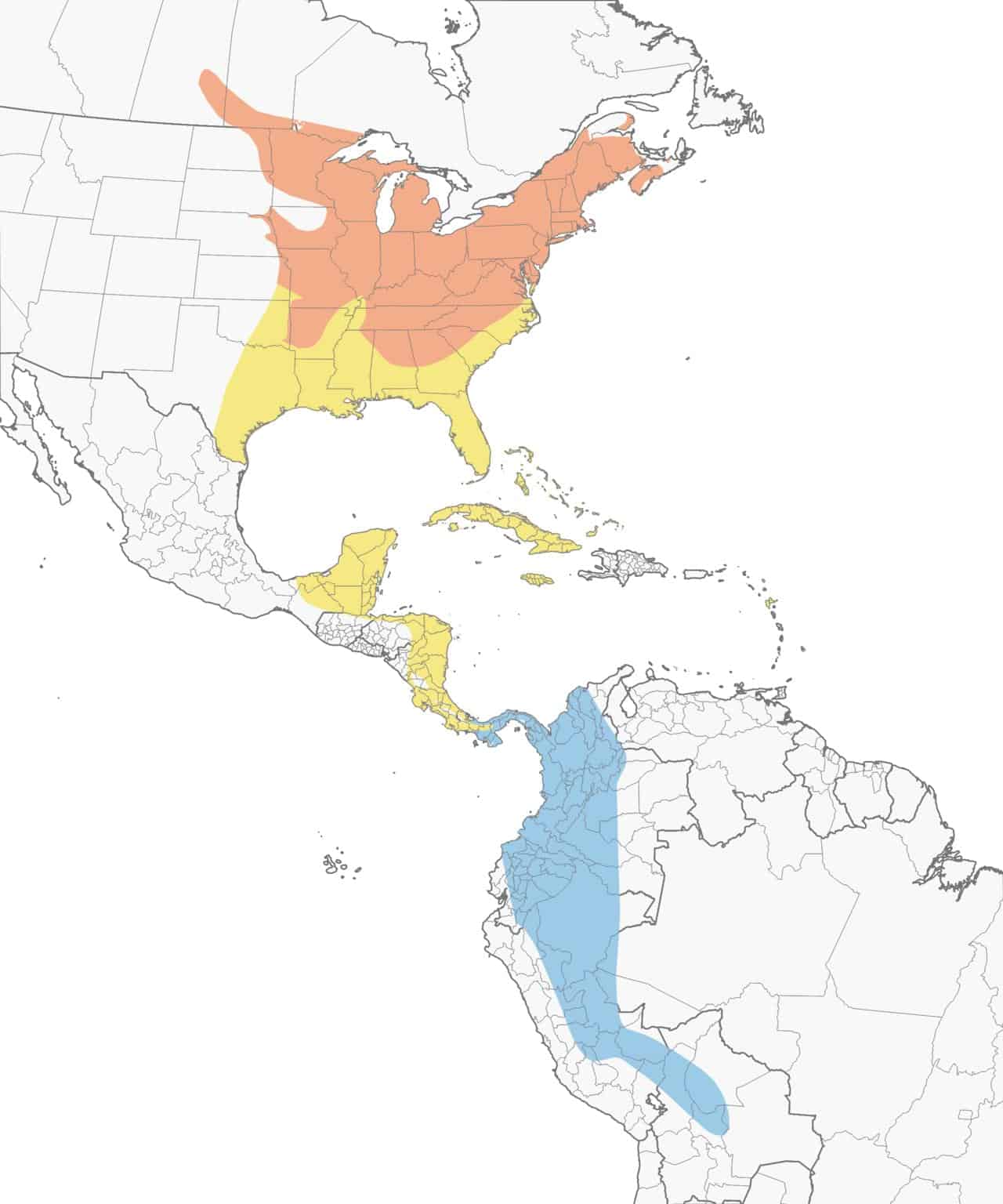 Mapa de distribución de la tangara escarlata.