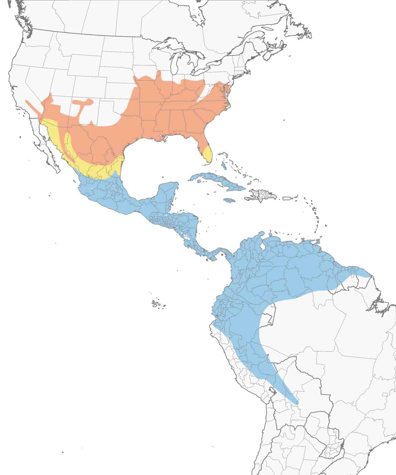 Mapa de rango de tangara de verano