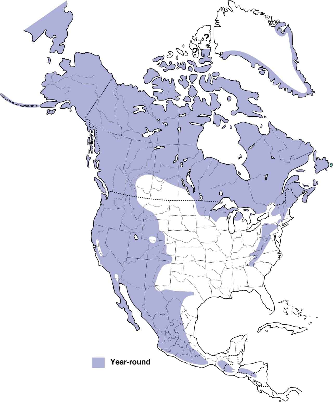 Mapa de rango de cuervo común.