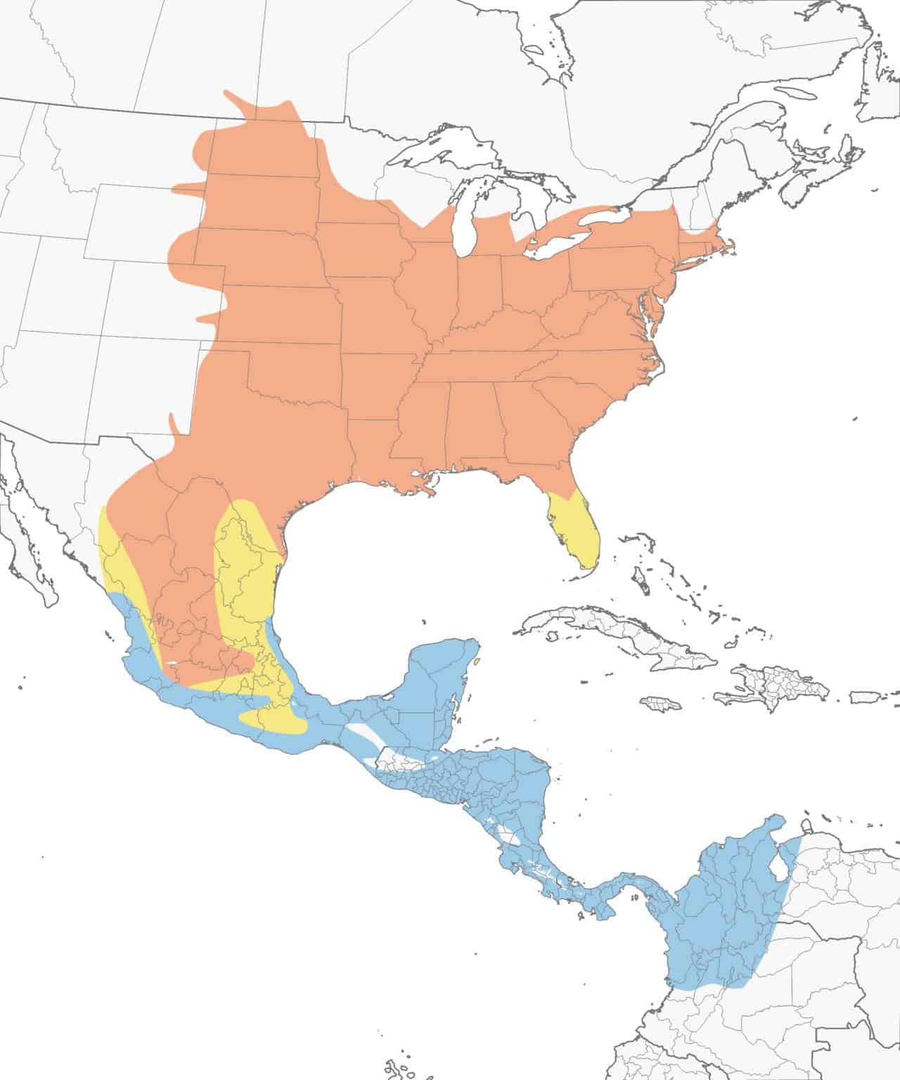 Mapa de distribución de la oropéndola de la huerta.