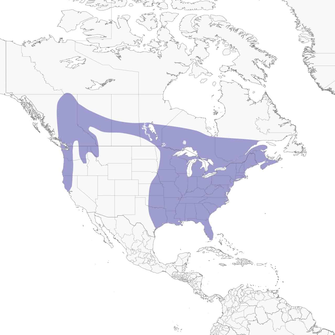 Mapa de distribución del búho barrado.