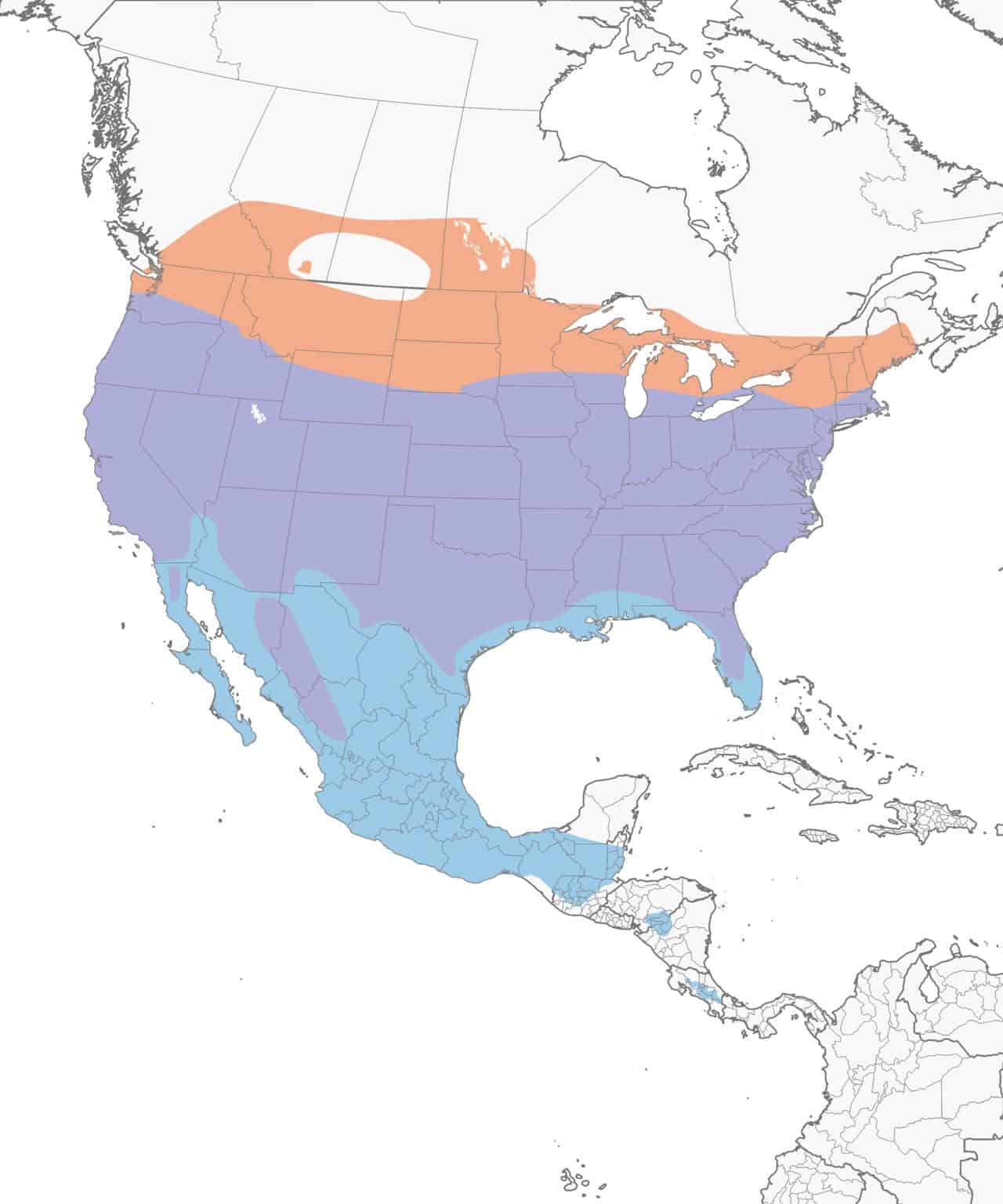 Mapa de distribución del halcón de Cooper.
