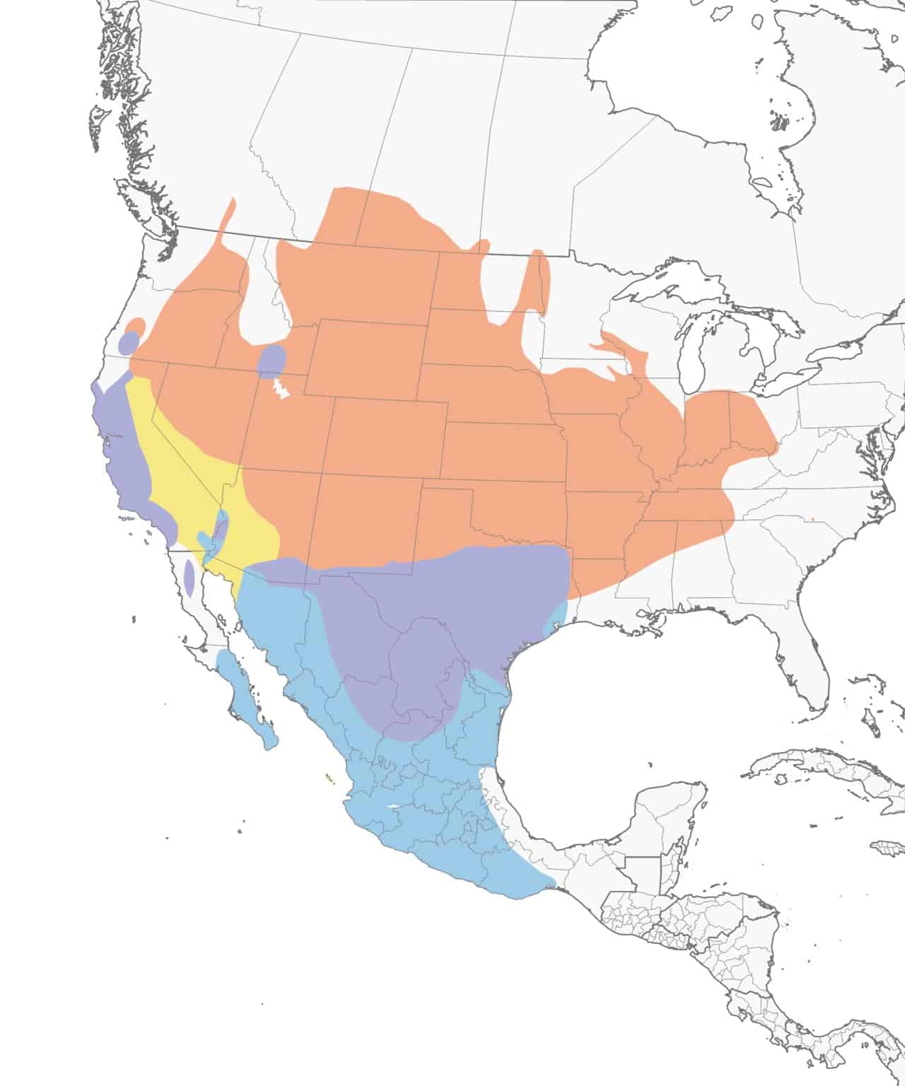Mapa de distribución del gorrión Lark.