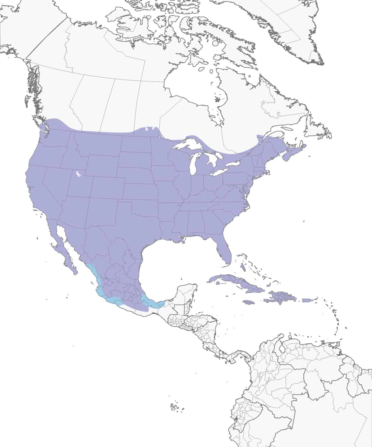 Mapa de distribución del ruiseñor del norte.