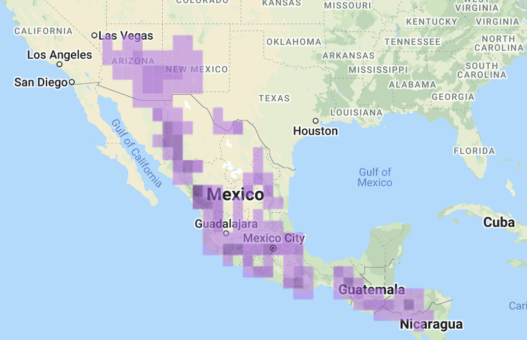 Mapa de distribución de la Reinita Oliva.