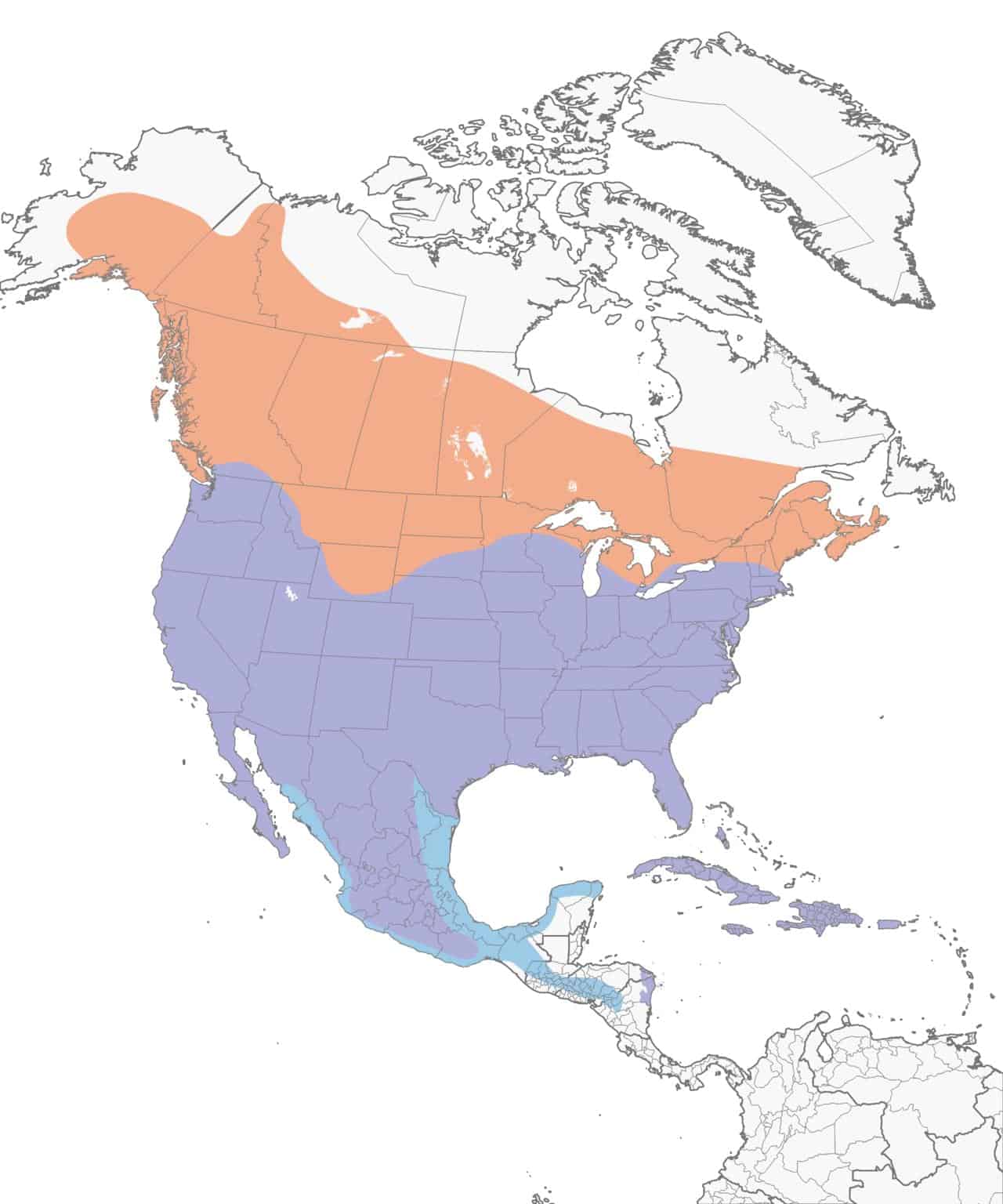 Mapa de distribución del halcón de cola roja.